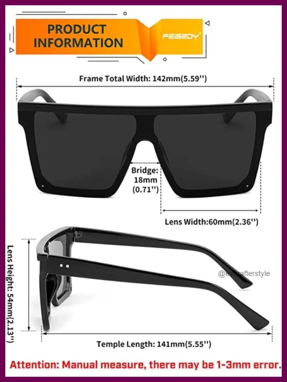 Oversized Flat Top Square Sunglasses UV400 Shield Visor Shades